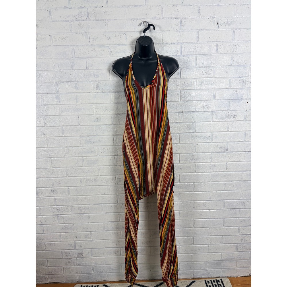 Buddha Pants The Catsuit Jumpsuit Womens M Multicolor Striped Halter Harem